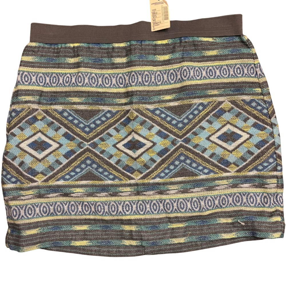 American Eagle Mini Skirt Size 2 Blue Yellow Geometric Southwestern Cotton NWT